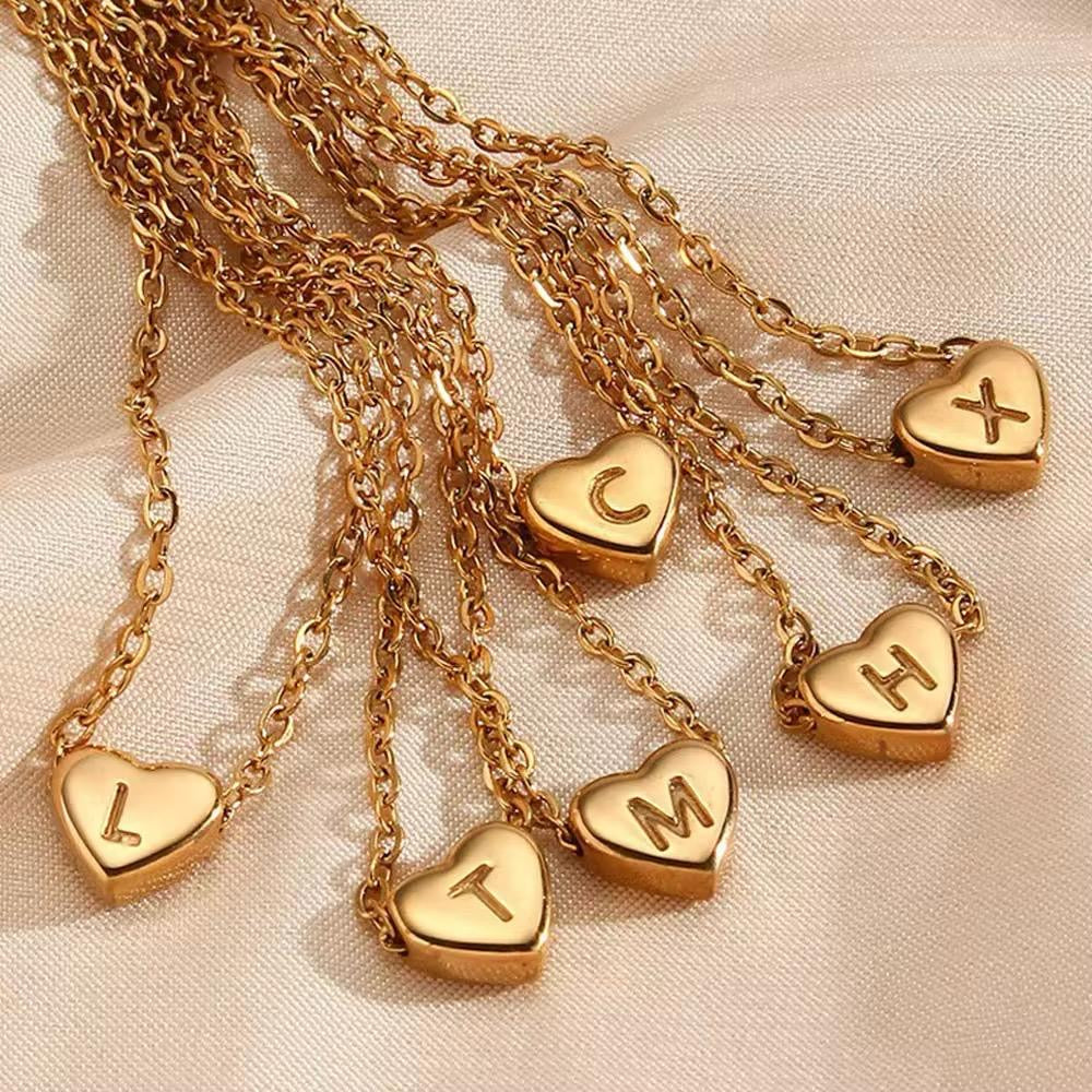Gold Heart Initial Necklace – Chunky Charm Edition