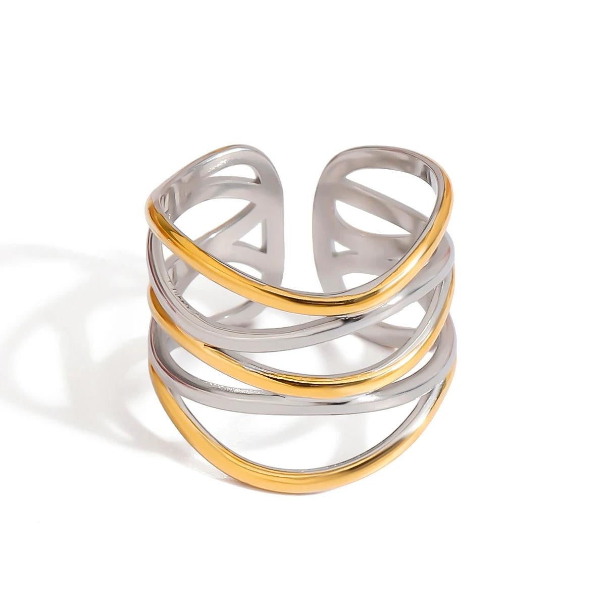 Molten Trio - Mixed Metal Wave Ring Set