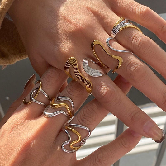 Molten Trio - Mixed Metal Wave Ring Set