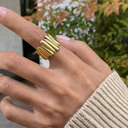 "Gold Sculptural Ridge Ring -Bold Statement Piece"