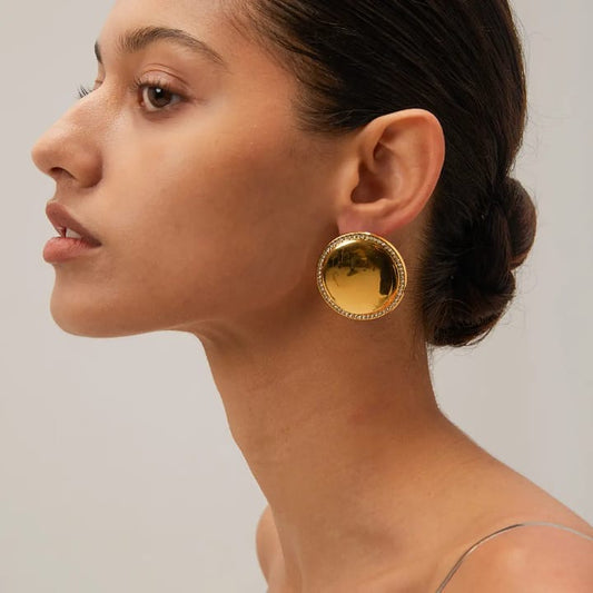 'Golden Echo :Statement Mirror Disc Studs'