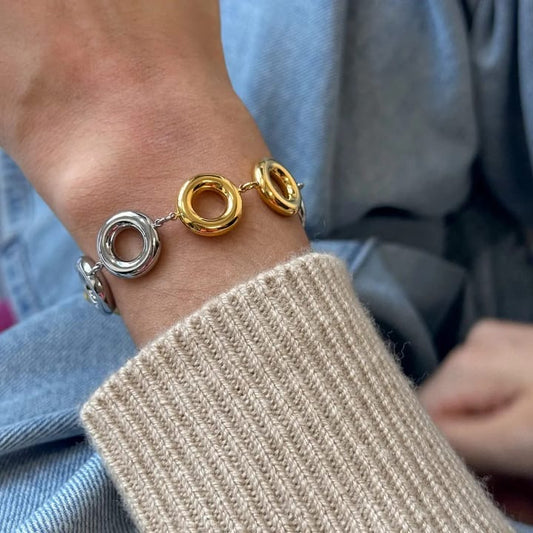 Orbit Charm Bracelet- Dual-Tone Statement Circle