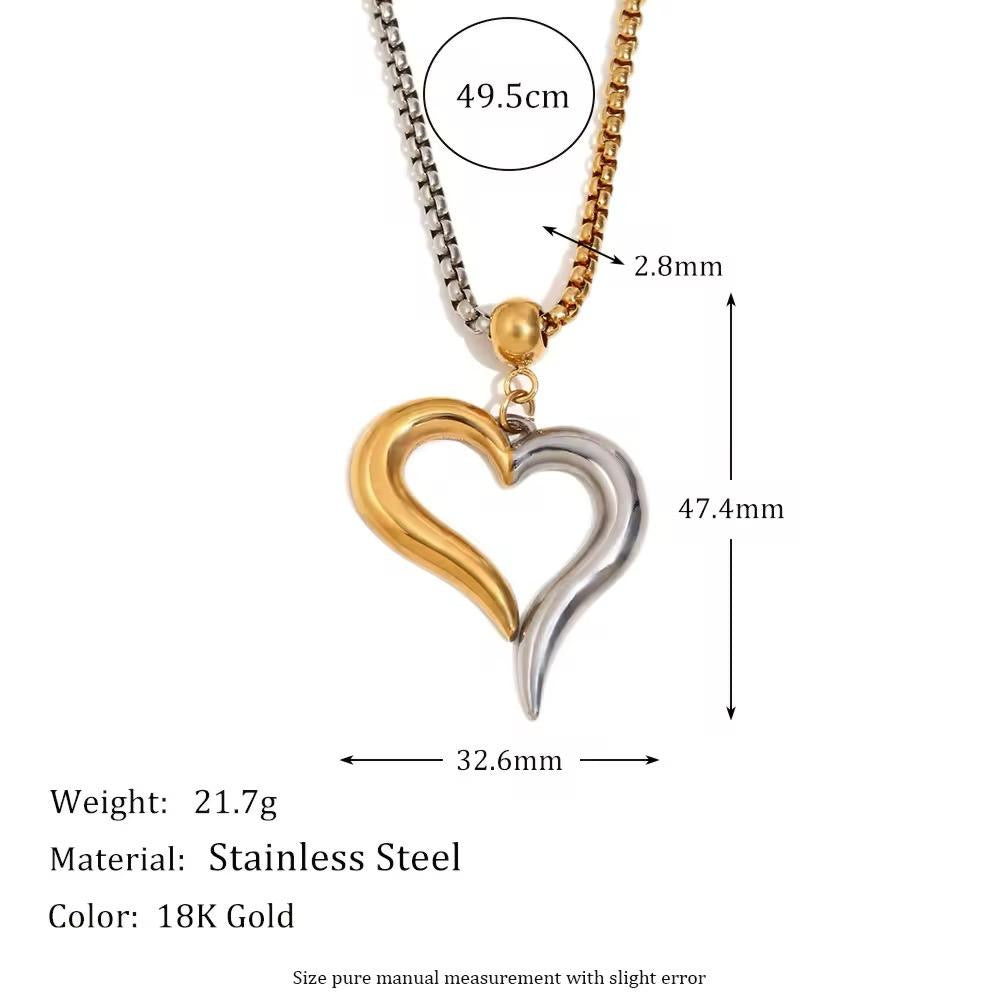 Dual-tone heart pendant necklace-18k gold plated stainless steel