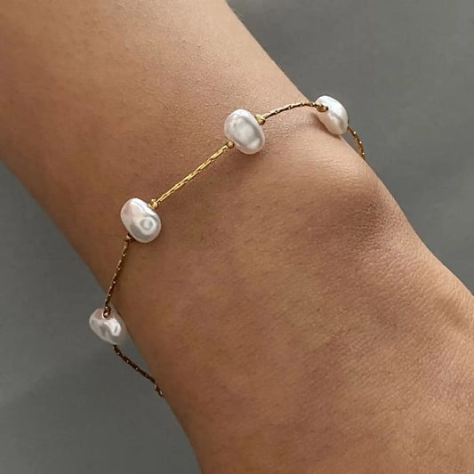 Golden Thread Freshwater Pearl Bracelet - Minimal Elegance
