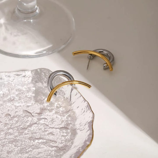 Sculpted Arc Studs- Two-Tone Modern Elegance