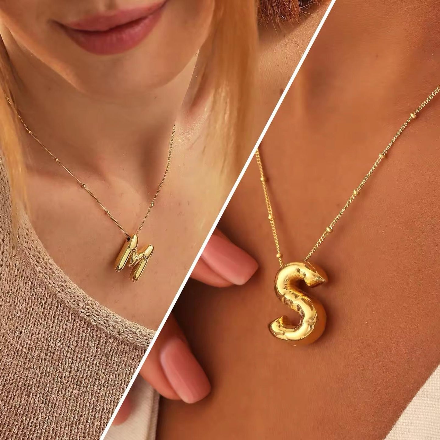 Gold Heart Initial Necklace – Chunky Charm Edition
