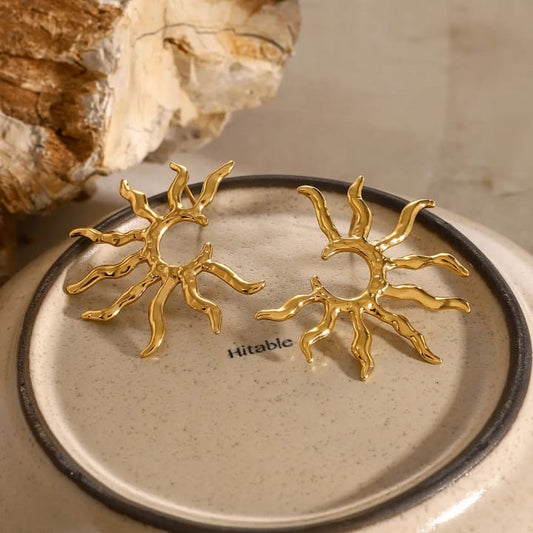 'Radiant Sunburst Gold Statement Earrings -- Artistic & Bold