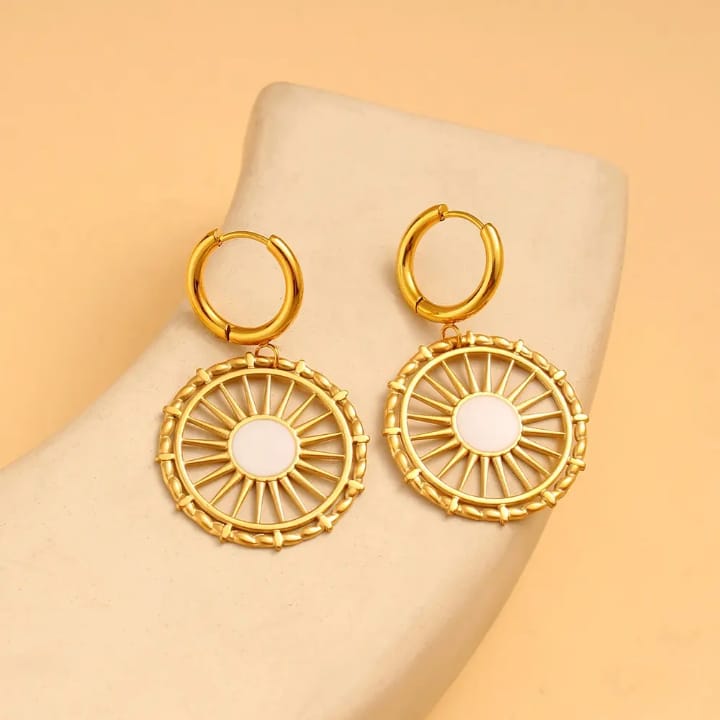Golden spoke drop Earrings - radiate elegance with every turn
