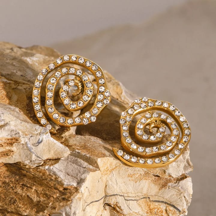 "Celestial Swirl :Crystal -encrusted spiral studs"