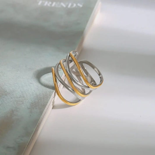 Twist & Flow Statement Ring - Two-Tone Sculptural Design