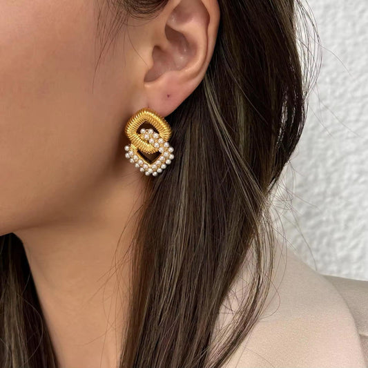 Glided Loop Earrings - Gold Statement Hoops with Pearl Accents
