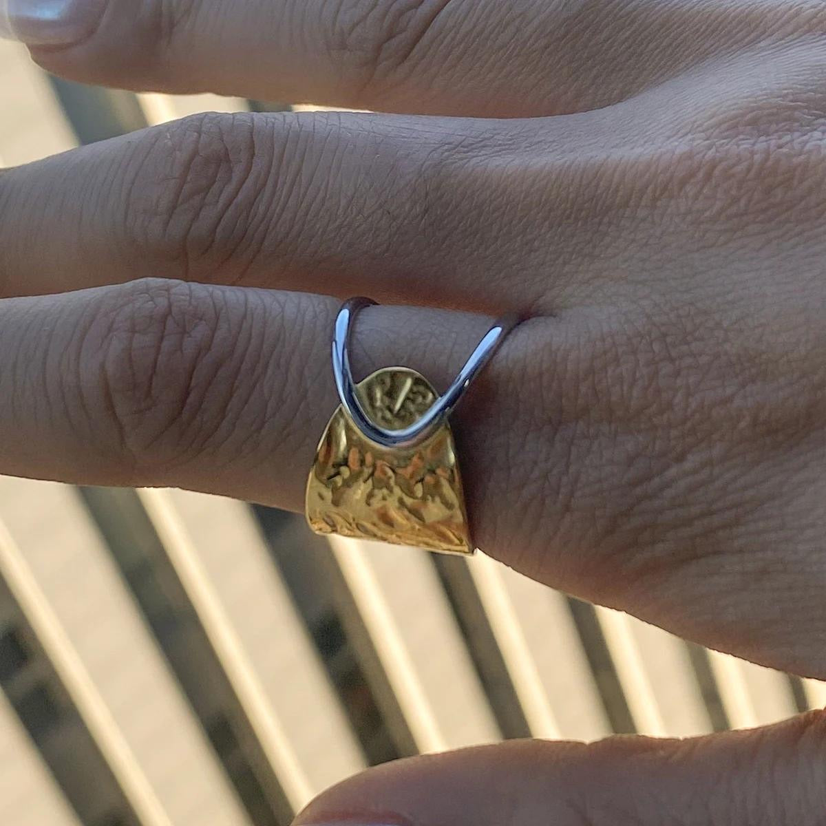 "Dual-Tone Textured Wrap Ring with Sun Motif"