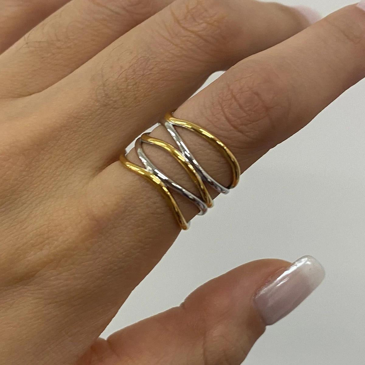 Molten Trio - Mixed Metal Wave Ring Set