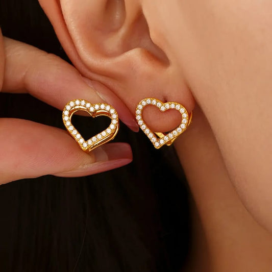 "HEARTLINES : Dual gold hearts with pavé sparkle"