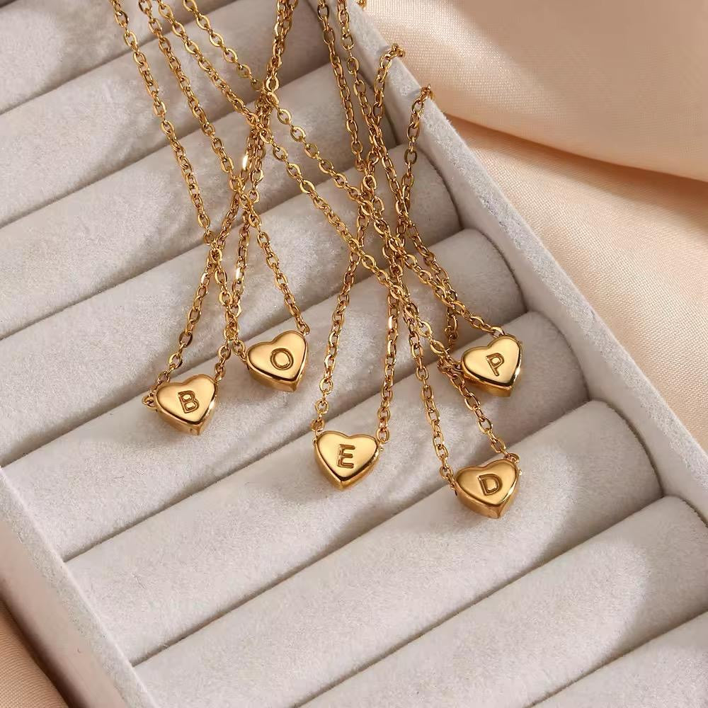 Gold Heart Initial Necklace – Chunky Charm Edition