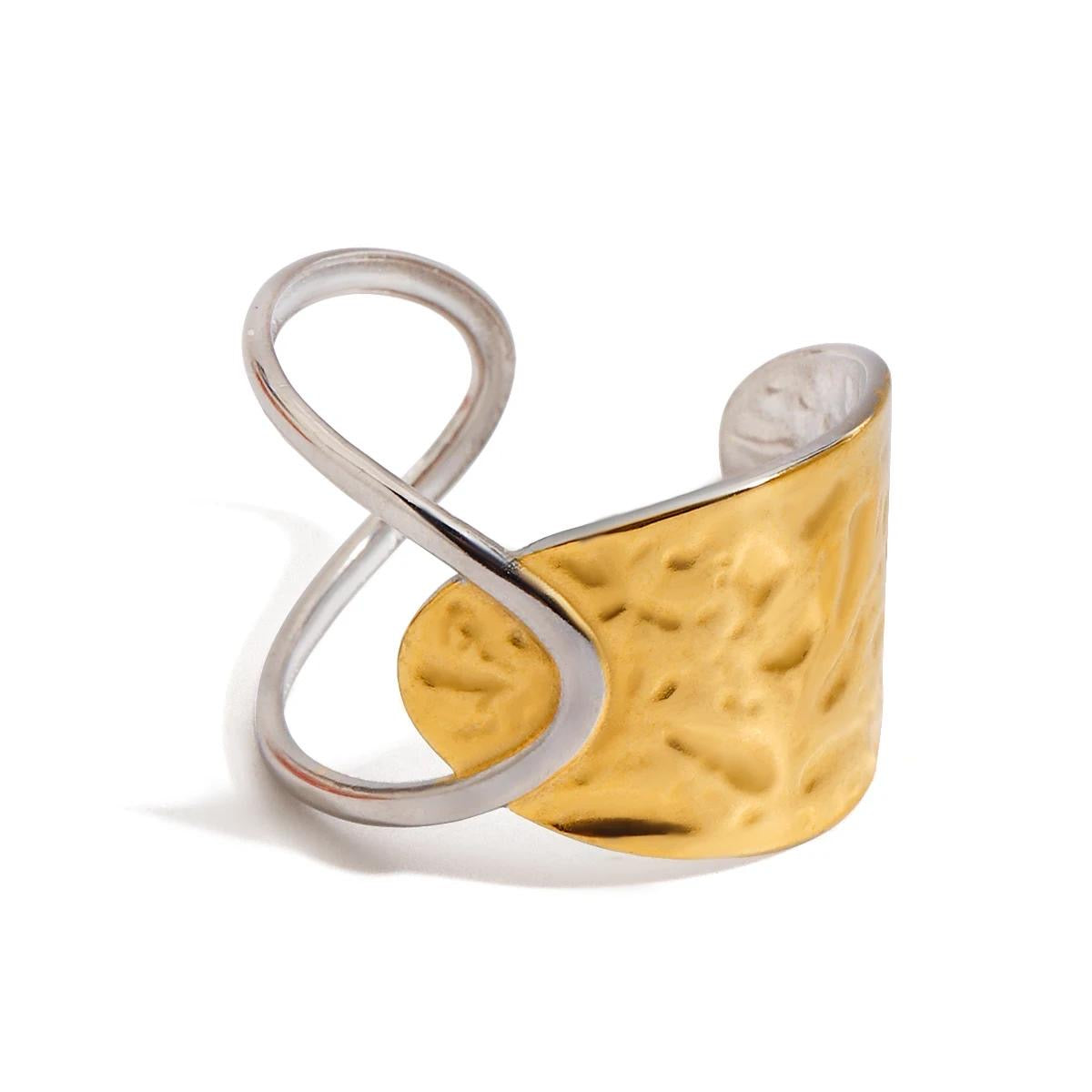 "Dual-Tone Textured Wrap Ring with Sun Motif"