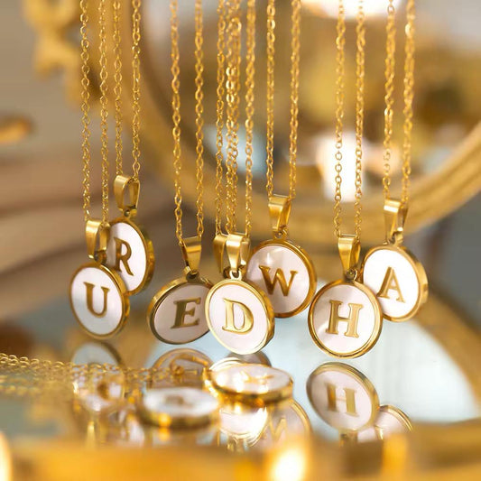 Gold Initial Pendant Necklace- Mother of pearl Accent