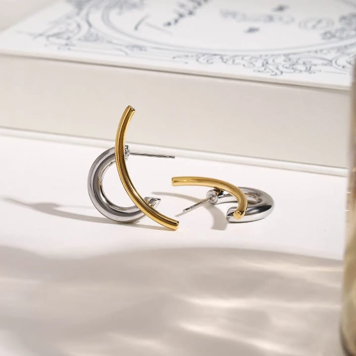 Sculpted Arc Studs- Two-Tone Modern Elegance