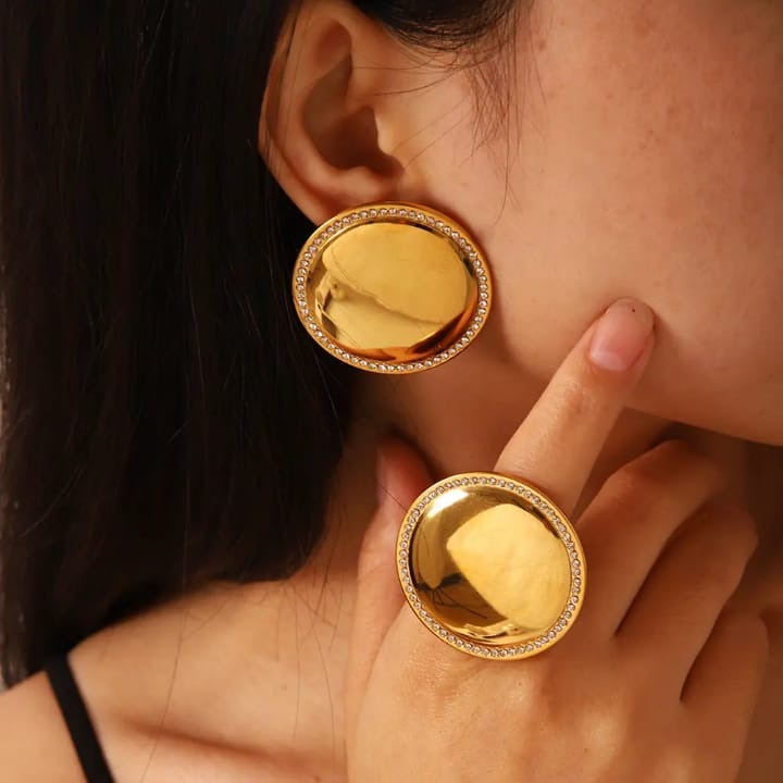 'Golden Echo :Statement Mirror Disc Studs'