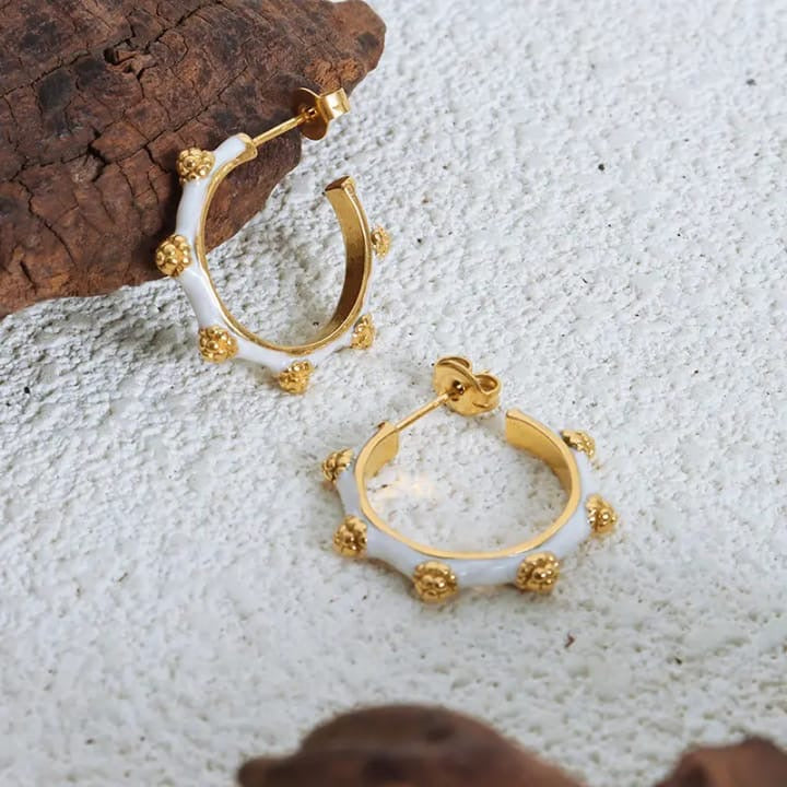 White & Gold Hoops