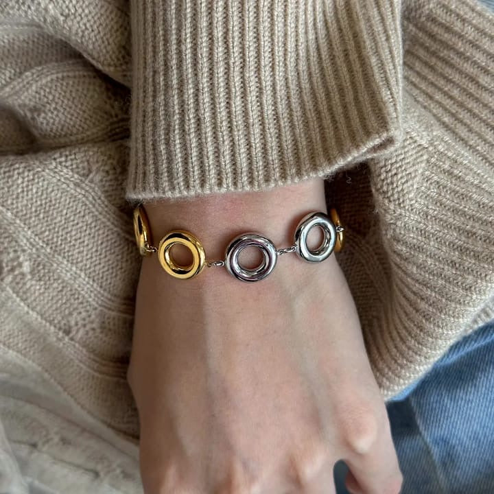Orbit Charm Bracelet- Dual-Tone Statement Circle