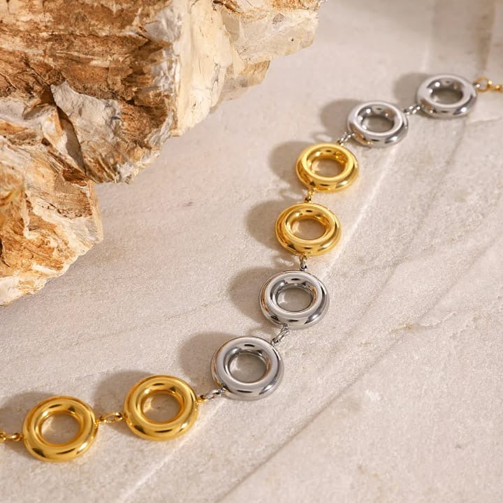 Orbit Charm Bracelet- Dual-Tone Statement Circle