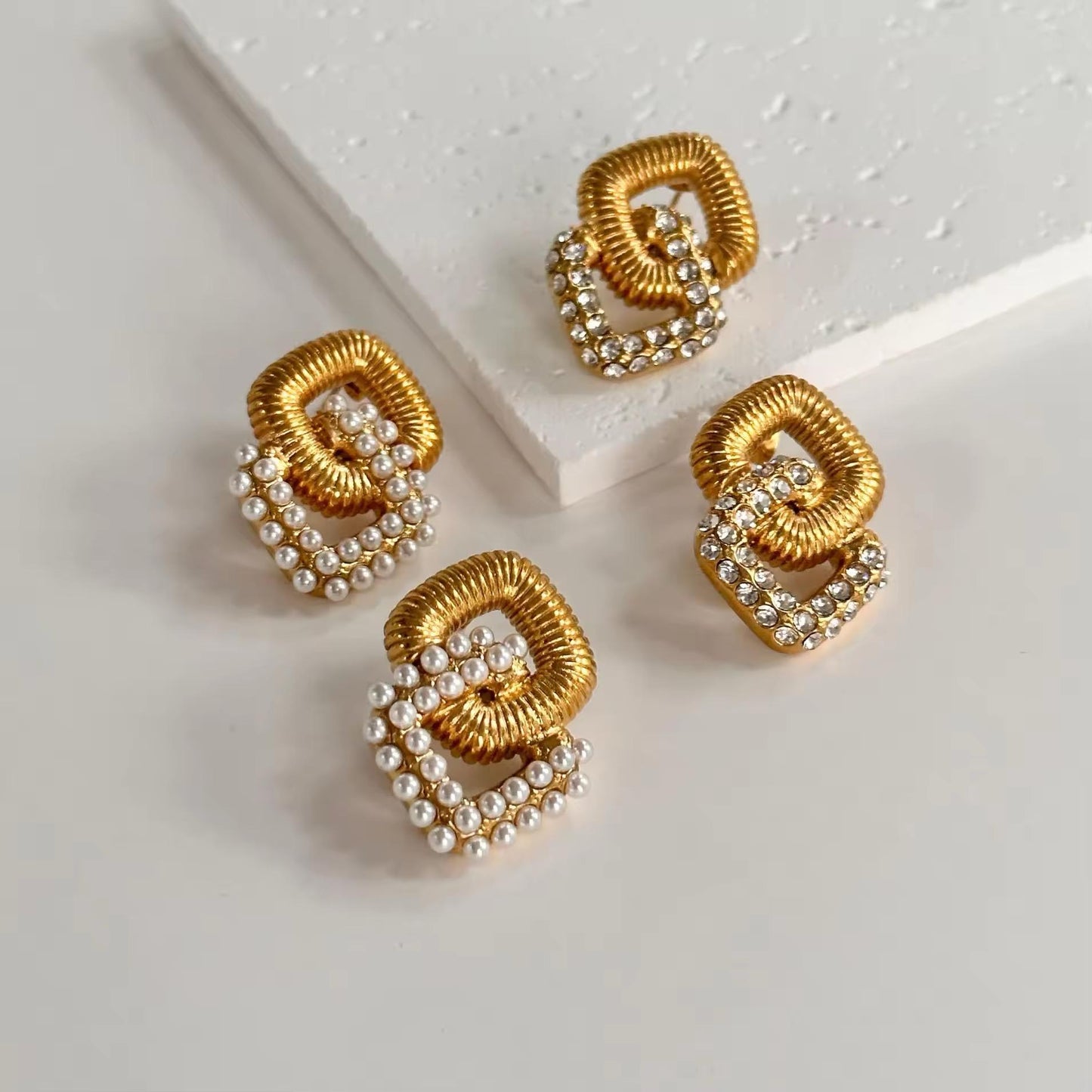 Glided Loop Earrings - Gold Statement Hoops with Pearl Accents