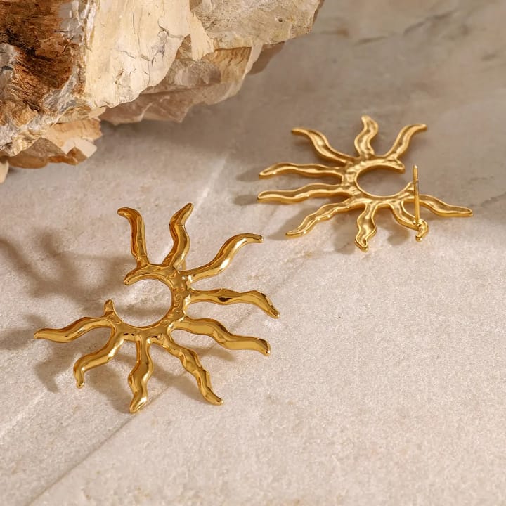 'Radiant Sunburst Gold Statement Earrings -- Artistic & Bold