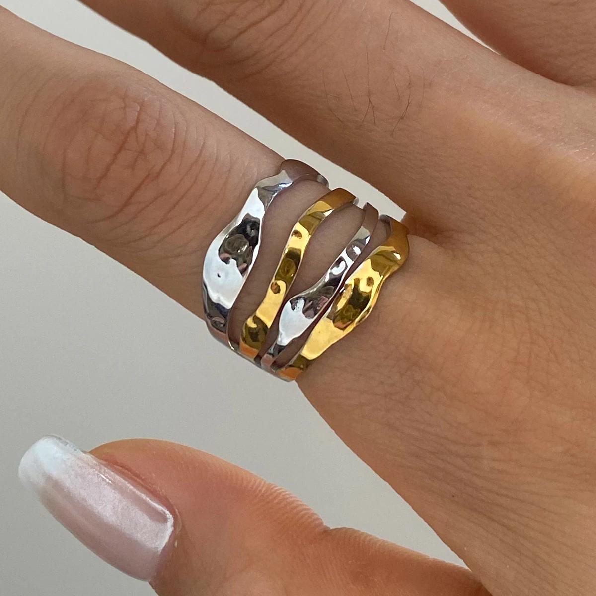 Molten Trio - Mixed Metal Wave Ring Set