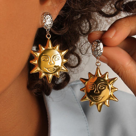 Sun shaped gold & silver earrings