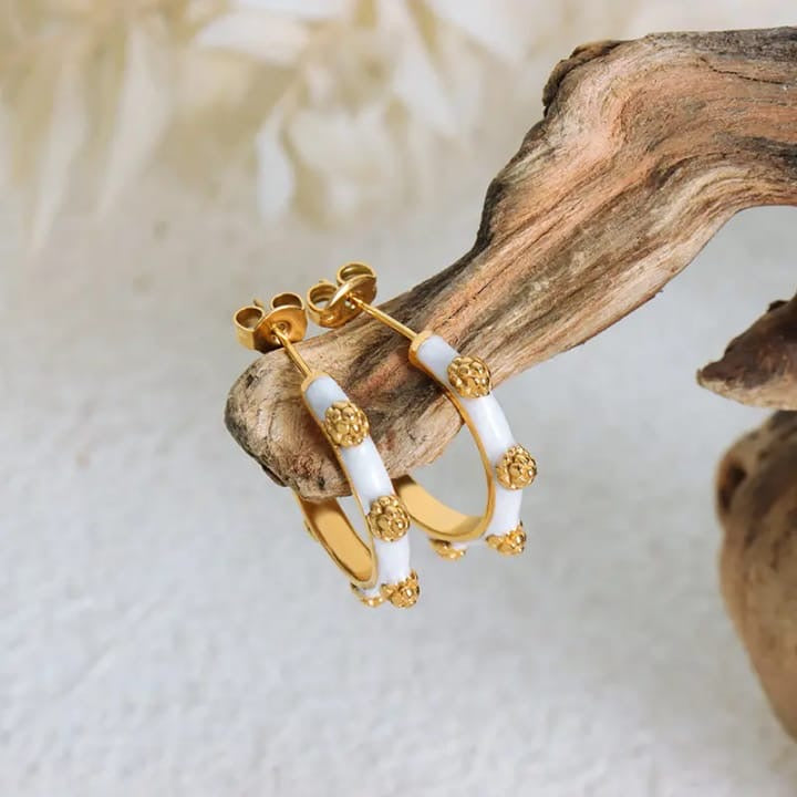 White & Gold Hoops