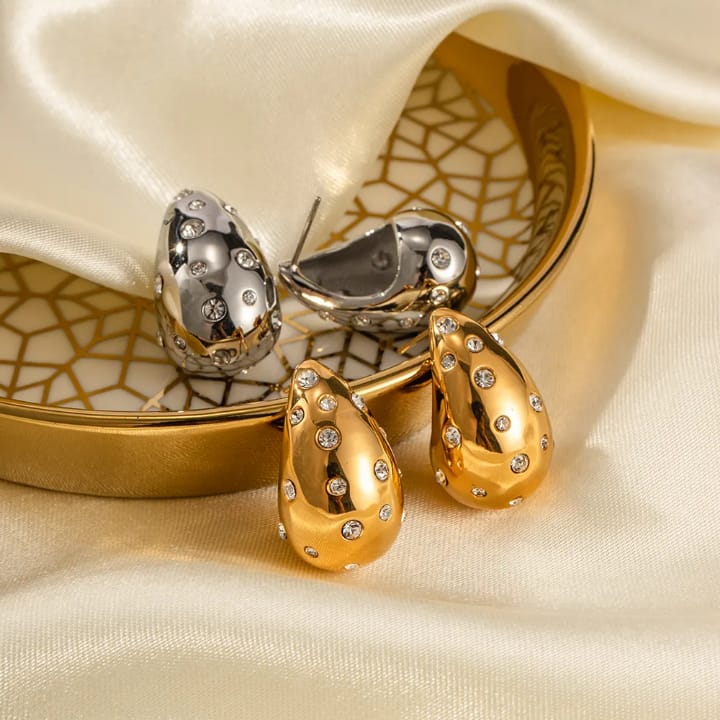 Golden Teardrop with Crystal Accents